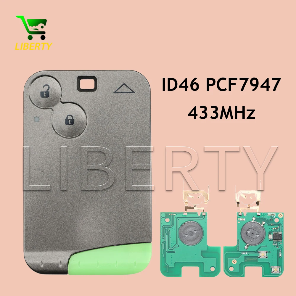 Liberty 433 MHz ID46 PCF7947 Chip 2 Button Remote Card Smart Car Key for Renault Laguna with VA2 Uncut Key Blade