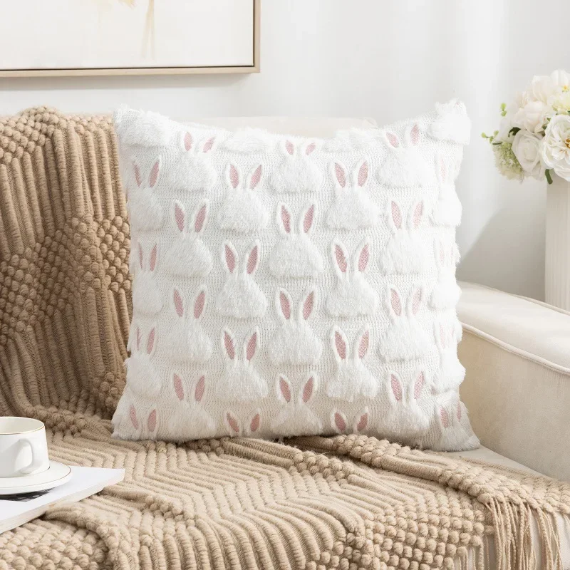 45x45cm Easter Rabbit Pillowcase Cozy Sofa Cushion Cover Office Backrest Lumbar Pillow Cover for Stylish Home Bedroom Decor