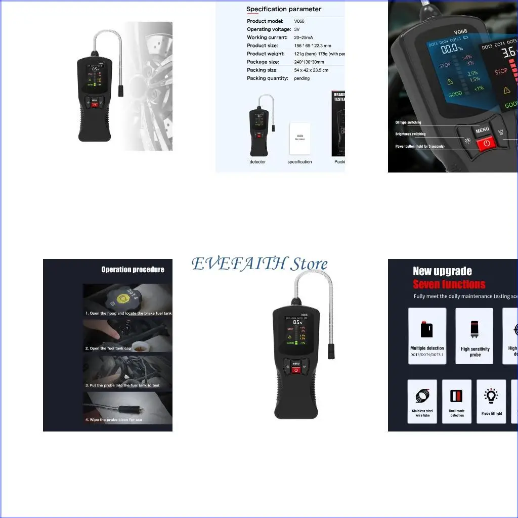 

124B Универсальный тестер автоматической тормозной жидкости Цифровой автомобильный инструмент для тормозного масла DOT3 DOT4 для