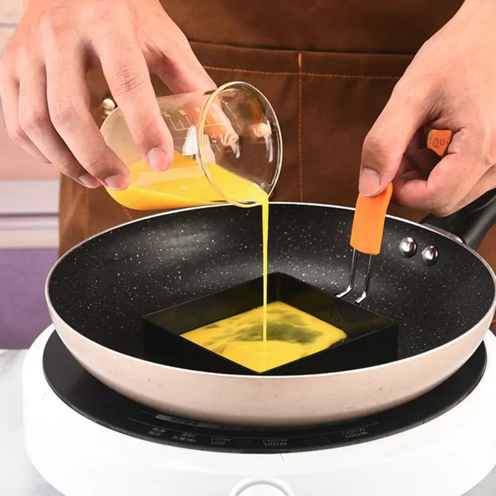 

4Pcs Foldable Silicone Handle Square Egg Ring Non-Stick Anti Scalding Frying Eggs Mold Stainless Steel Pancake Mold Sandwich