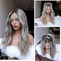 Synthetic Mixed with Human Hair Wigs Silver Grey Blonde Lace Front Wig 13x4 Middle Parting Cosplay Natural Wave Futura Wigs