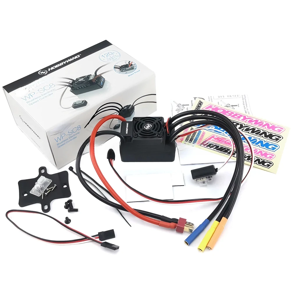 For  WP SC8 120A Box Waterproof Brushless ESC Speed Controller 2-4S Lipo Fit 3660 3674 Motor For 1/10 1/8 RC Car