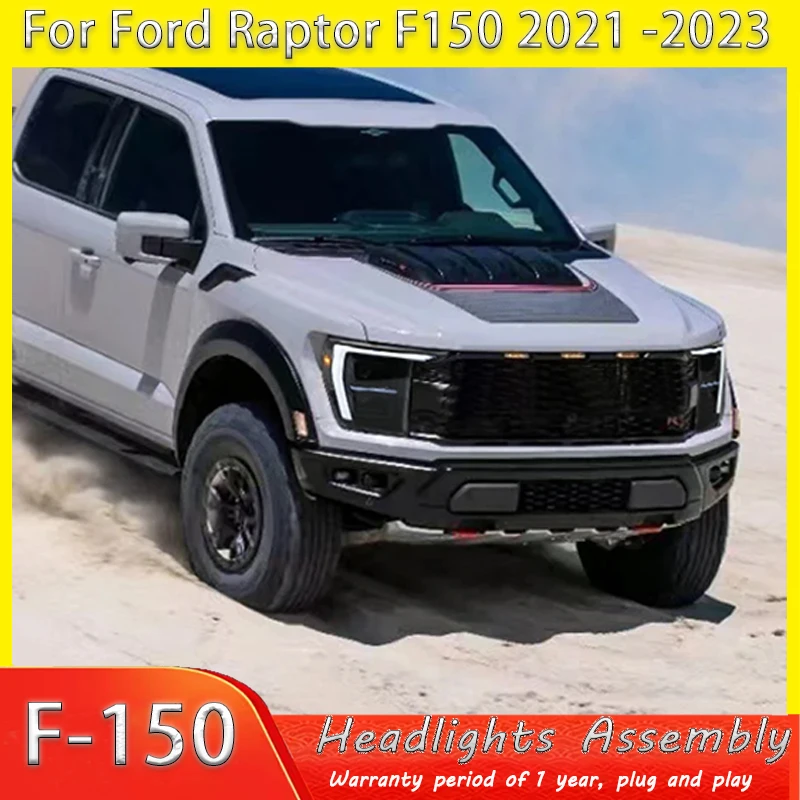 2Pcs Head Lamp for Ford F-150 Raptor LED Headlight 2021-2023 Headlights F150 DRL Turn Signal High Beam Angel Eye Projector Lens