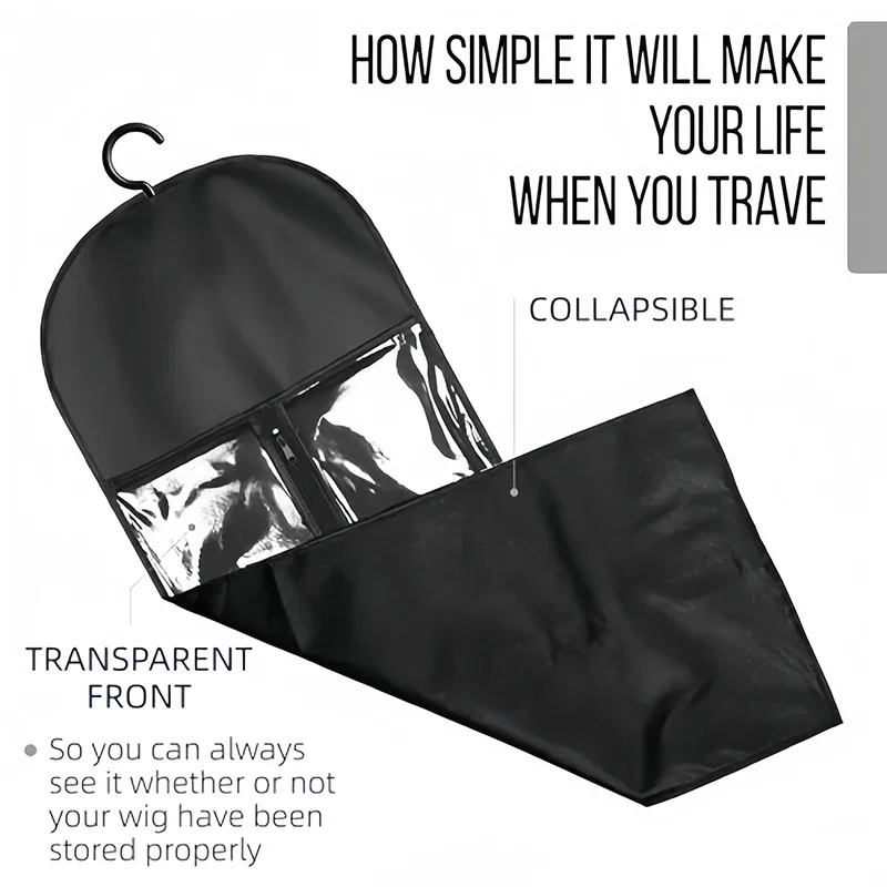 

Wig Storage Bag With Hanger Holder Case Wigs Pouch Water Dust-Proof Organizer Protect For Professional Hair Extensions
