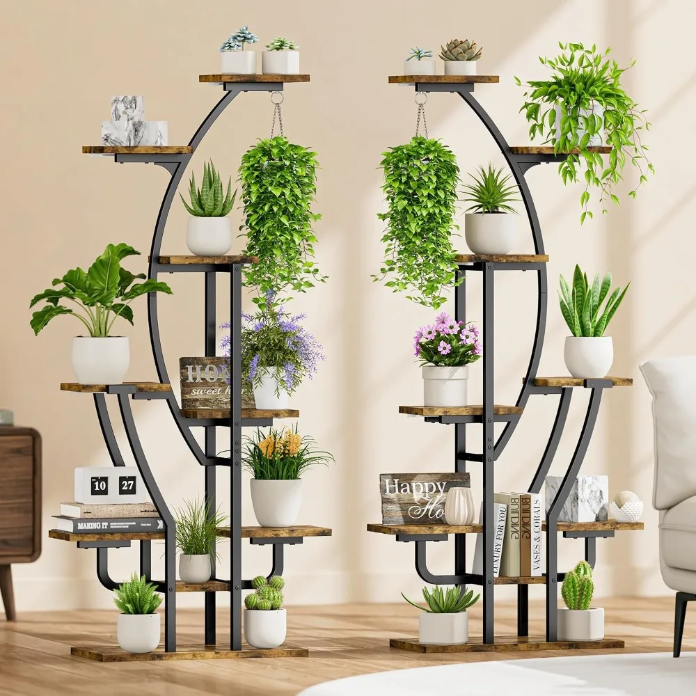 9 Tiered Indoor Plant Stand with Grow Lights, Black