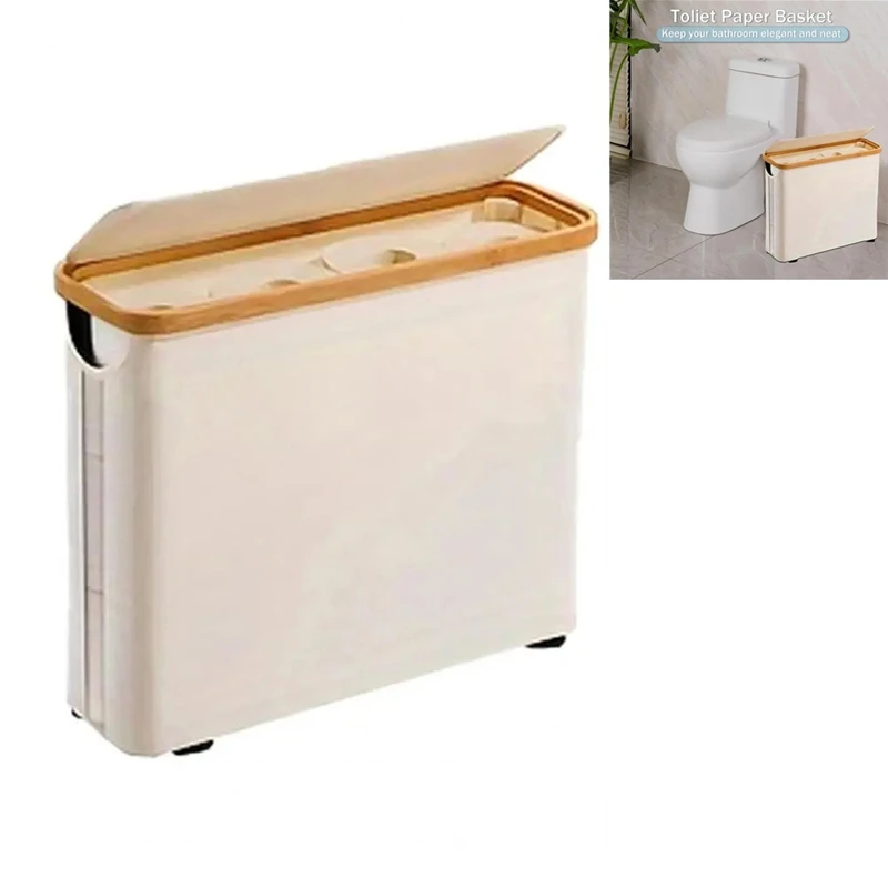 

A68P-Toilet Paper Storage Basket With Lid Large Capacity Breathable Collapsibles Design Toilet Paper Holder Dispenser