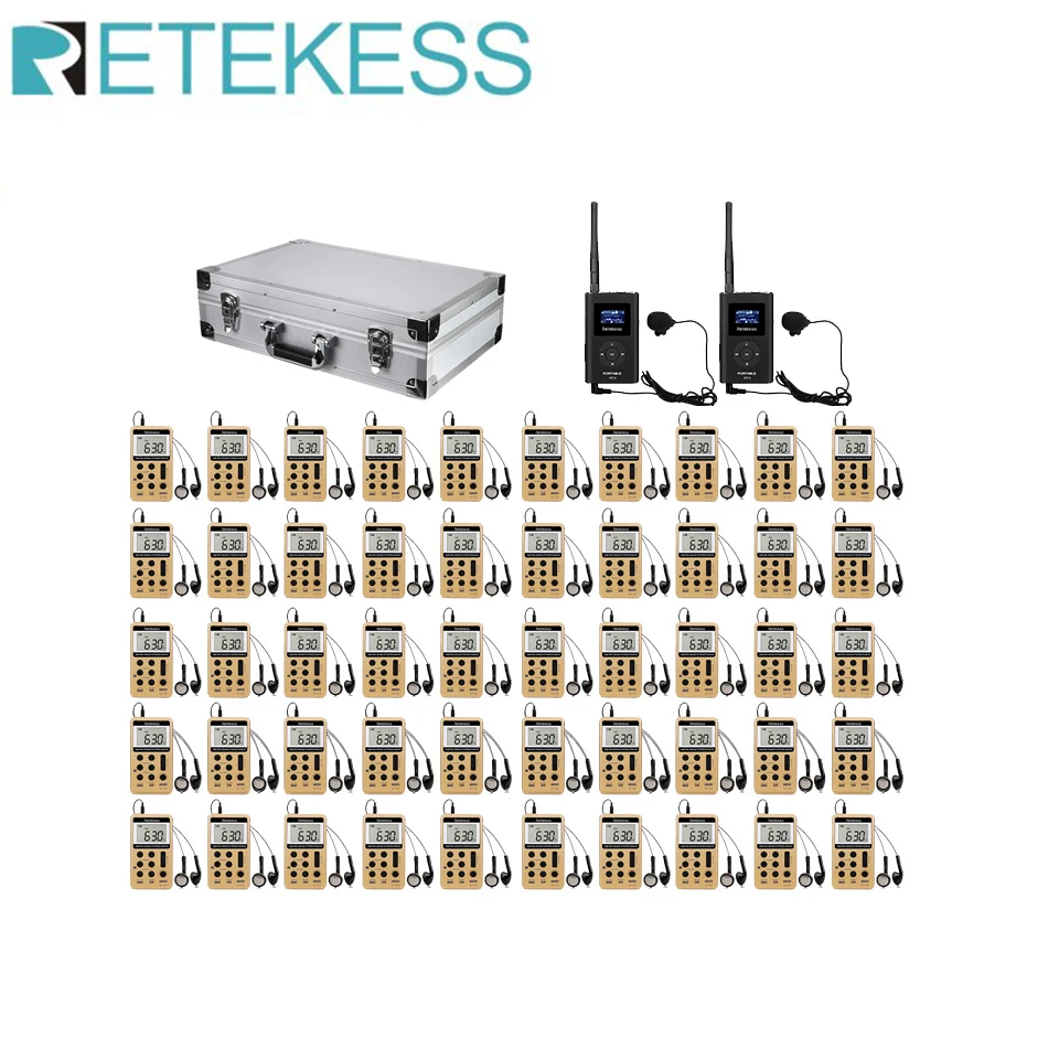 RETEKESS Tour Guide System 2pc FT11 FM Transmitter 50pc V112 Receiver For Tour Guide Church Conference With 1pc Storage Box