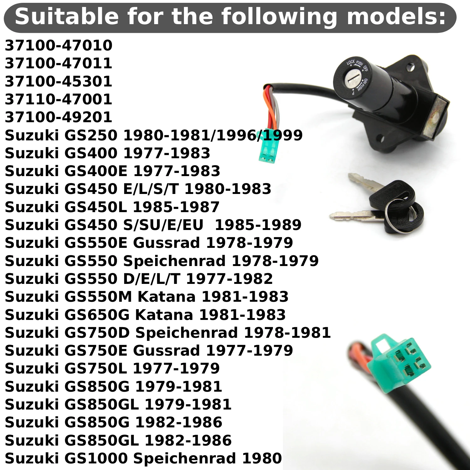Motorcycle Ignition Switch Key Fits For Suzuki GSX1100S GSX1100SZ