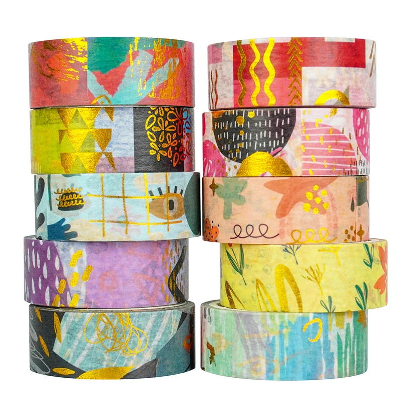10 Rolls Gold Foil Cute Washi Tapes Scrapbooking Supplies Cinta Adhesiva Decorativa School Supplies Stationery Masking Tape