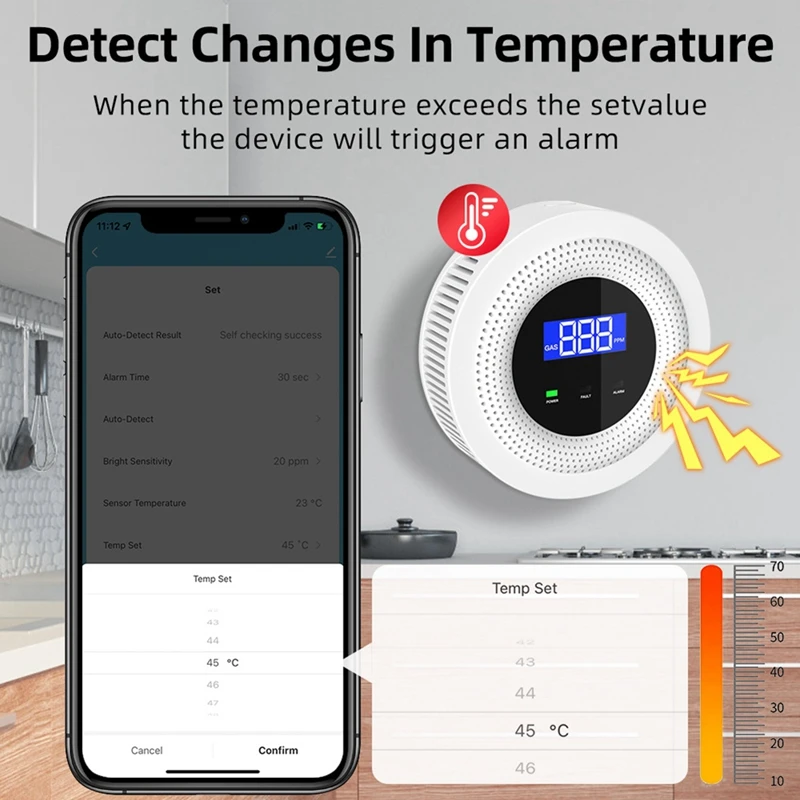 Tuya Wifi Natural Gas Leak Detector Leakage Sensor Sound Alarm Remote Control Protection Security Smart Home Durable