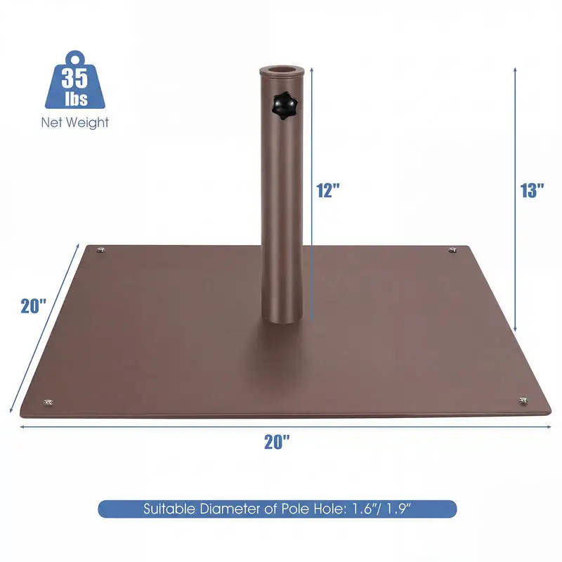 20 Inch Patio Umbrella Base Stand With 4 Adjustable Footpads, Heavy Duty Metal Structure For Outdoor Market And Cantilever Umbrellas, Stable Support For Courtyard Pool Restaurant Commercial Use, Brown