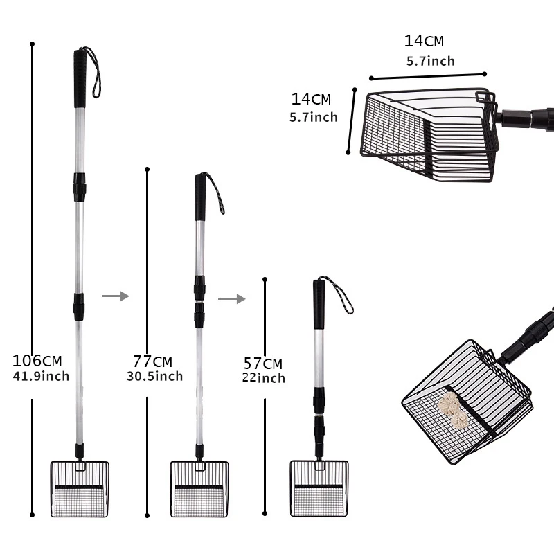 Metal Cat Litter Scoop Retractable Handle Cat Poop Spoon Multiple hole spacing Spoon Suitable for handling cat litter