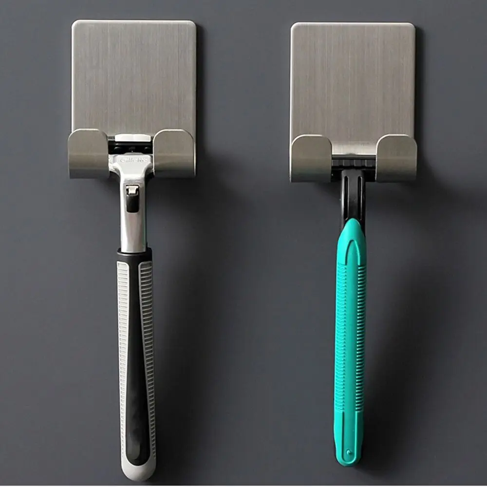 

2Pcs Self Adhesive Stainless Steel Razor Holder Double Hook Waterproof Wall-Mounted Shaver Hook Rust-proof Space Saving