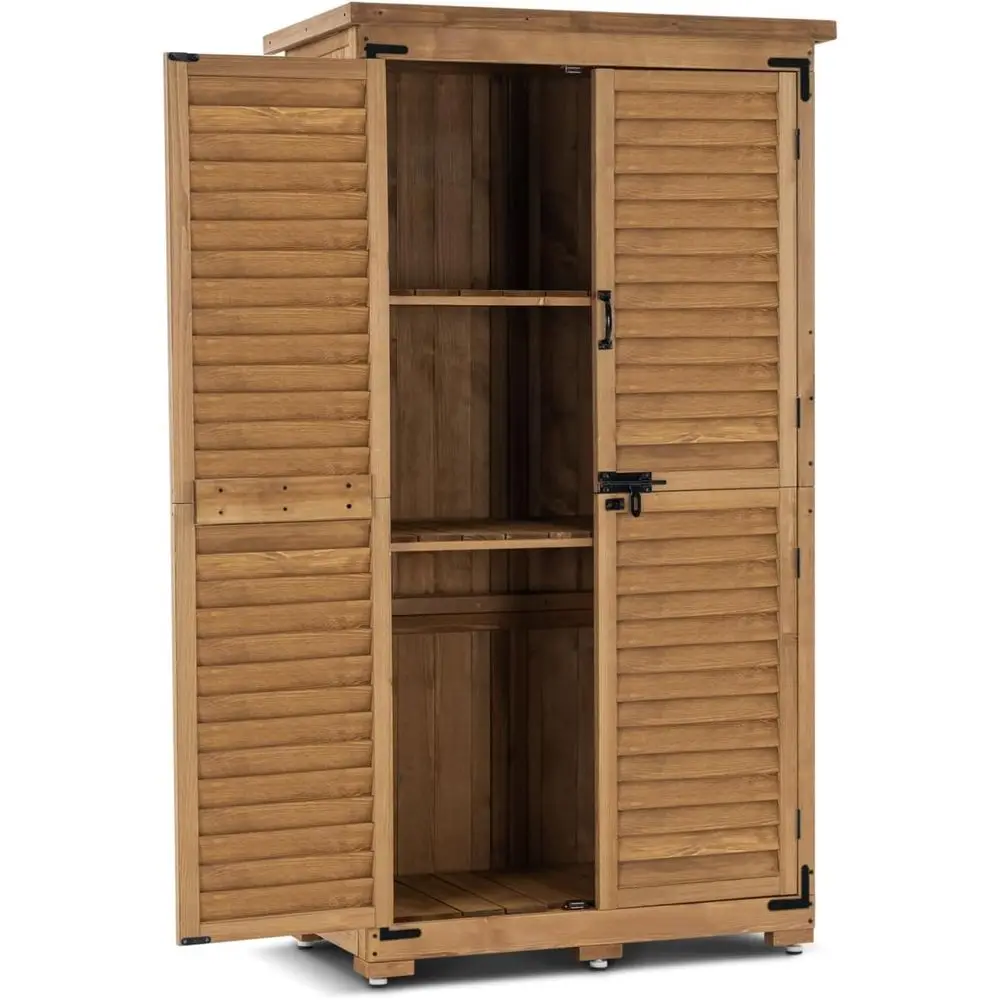 

Outdoor Wooden Tall Cabinet for Yard and Patio Storage (Natural)