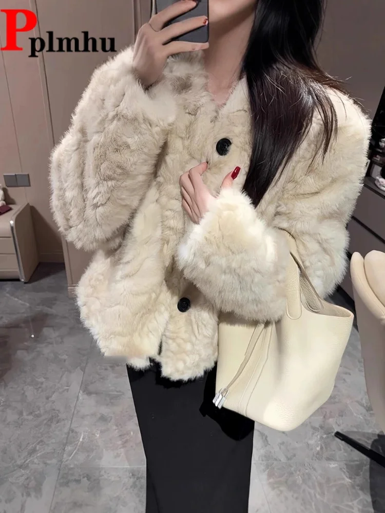 

Thickened Fur Warm Jackets Coat Women's Casual Baggy Korean Fashion Chaquetas Elegant Button Loose Short Winter Jaquetas