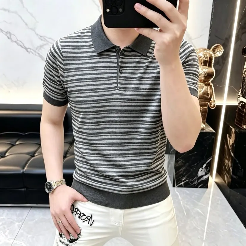 Summer New Style Silk Short-Sleeved T-shirt Knitted Iliete Cool-Feel Short-Sleeved Polo