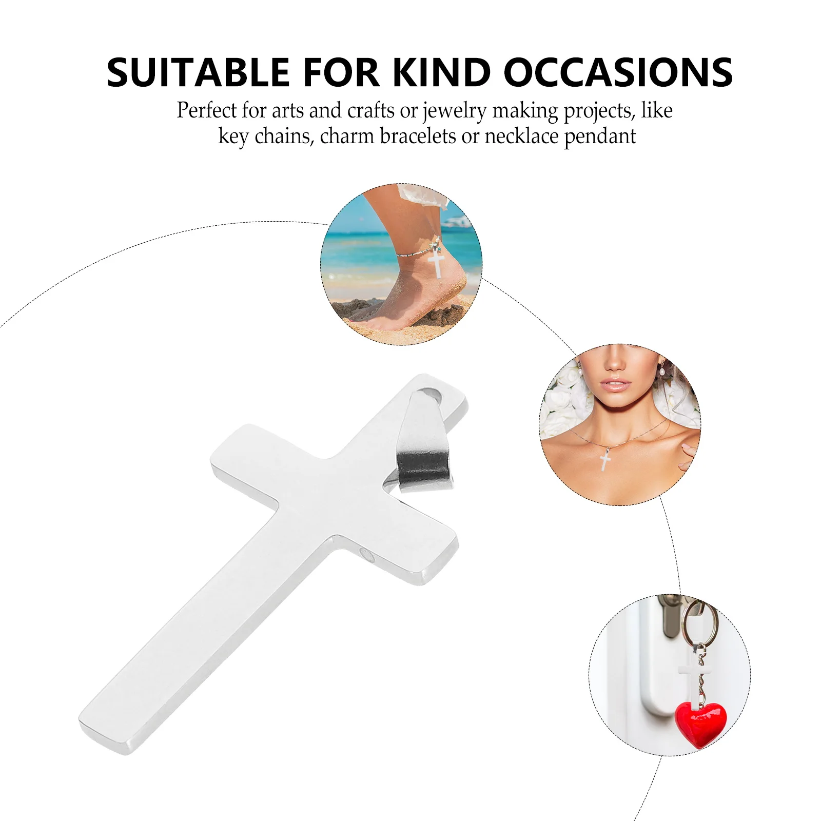 

3 Pcs 17x32mm Pendant Simple Cross Pendant Durable Hanging Decor Simple Mini Bracelet Keychain Accessories