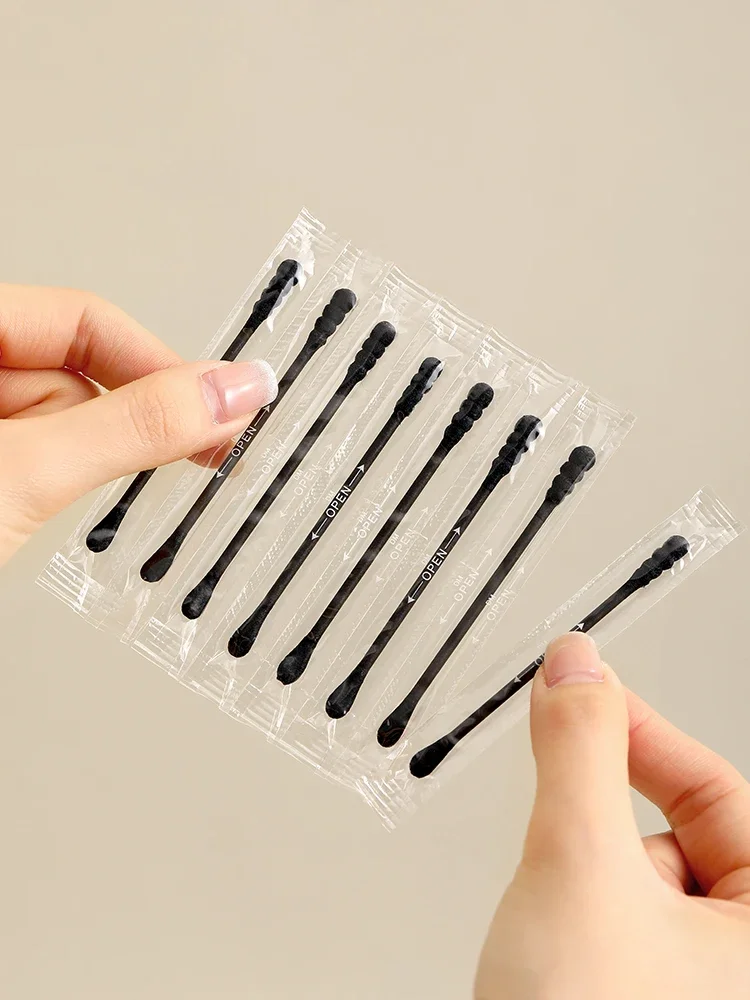 100개입 블랙 양면 면봉 일회용 귀 청소 및 메이크업 클리닝용