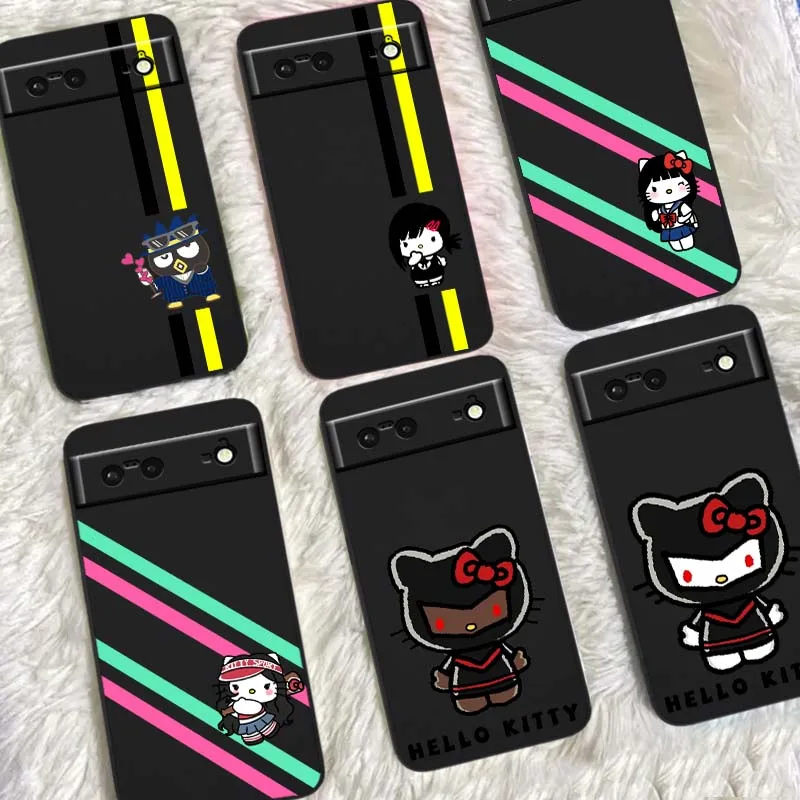 

Sanrio Hello Kitty Cool Art Phone Case For Google Pixel 9a 9 8A 8 7 7A 6 6A Pro XL 2024 5G Black Soft TPU Silicone Cover