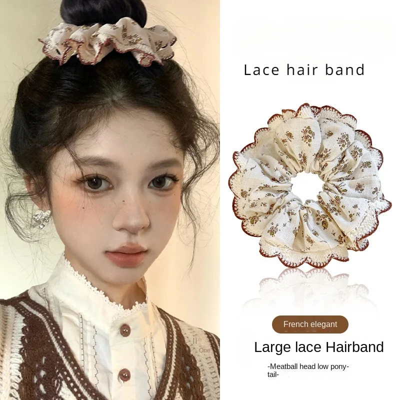 Mori Style Small Floral Lace Large Intestine Hair Band Retro Artistic Temperament Hair Band Hair Rope