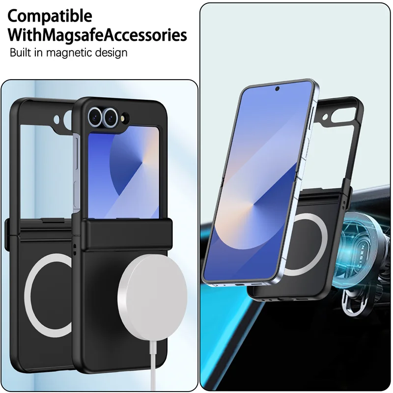 For Samsung Galaxy Z Flip 6 5 3 4 7 Phone Case Magsafe Hinge All-inclusive Folding Shockproof Magnetic Wireless Charging Cover