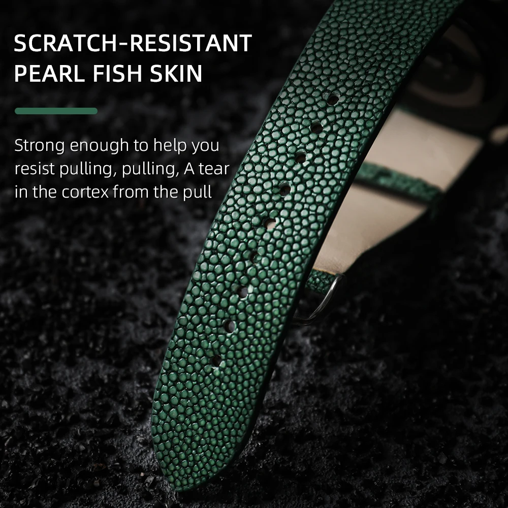 Handmade Pearl Fish Leather Strap 20 22 18 19 21MM Blue Black Green Genuine Leather Strap, Vintage Style Men's Bracelet