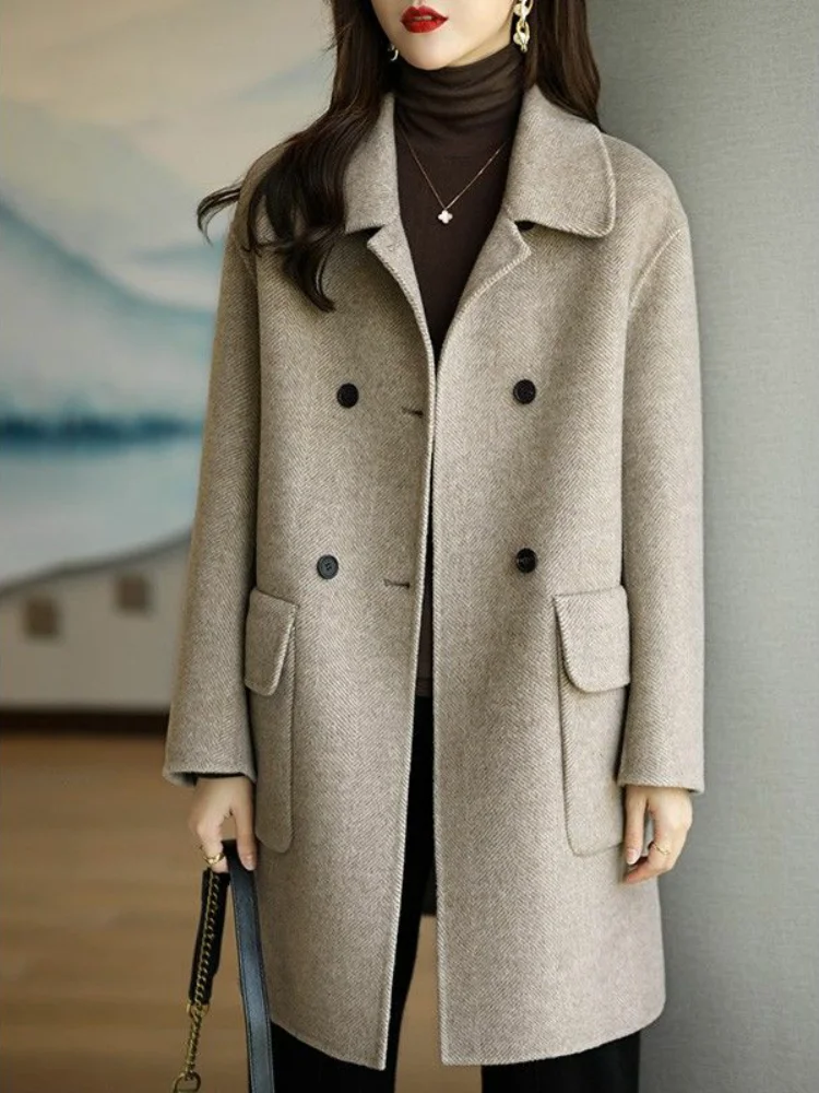 

Утепленное шерстяное пальто женское больших размеров, осенне-зимнее, в корейском стиле, приталенное, на одной пуговице, средней длины, универсальное