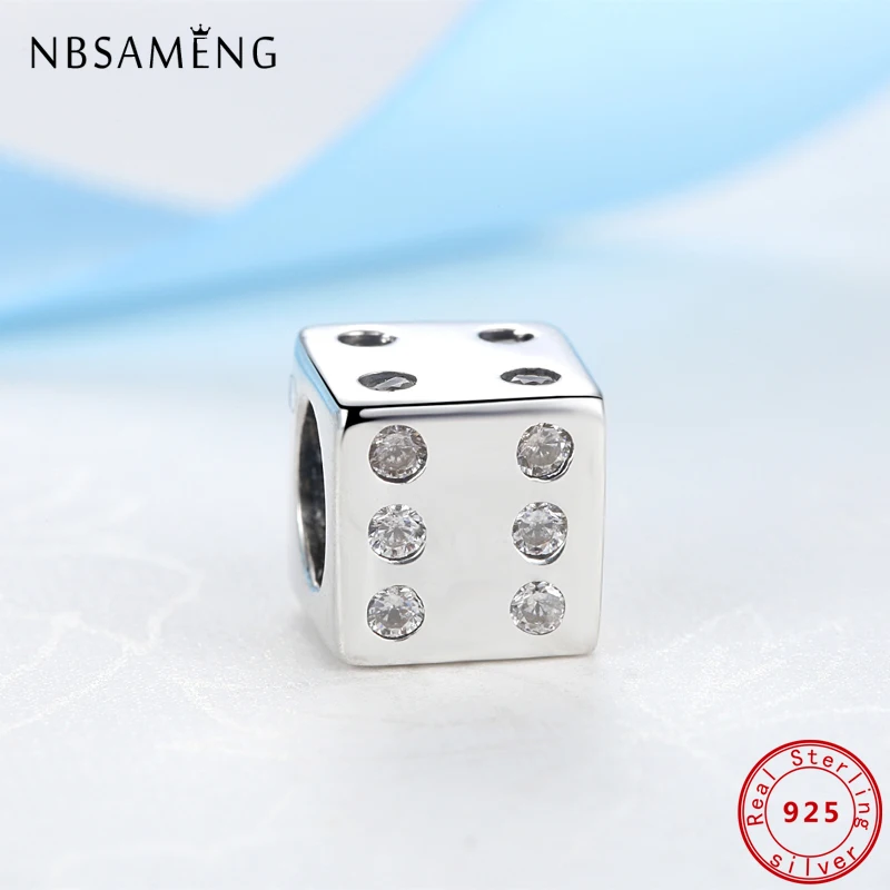 Original 100% 925 Sterling Silver Bead Charm Lucky Dice Crystal Charms Fit Pandora Bracelets Necklaces Women DIY Jewelry