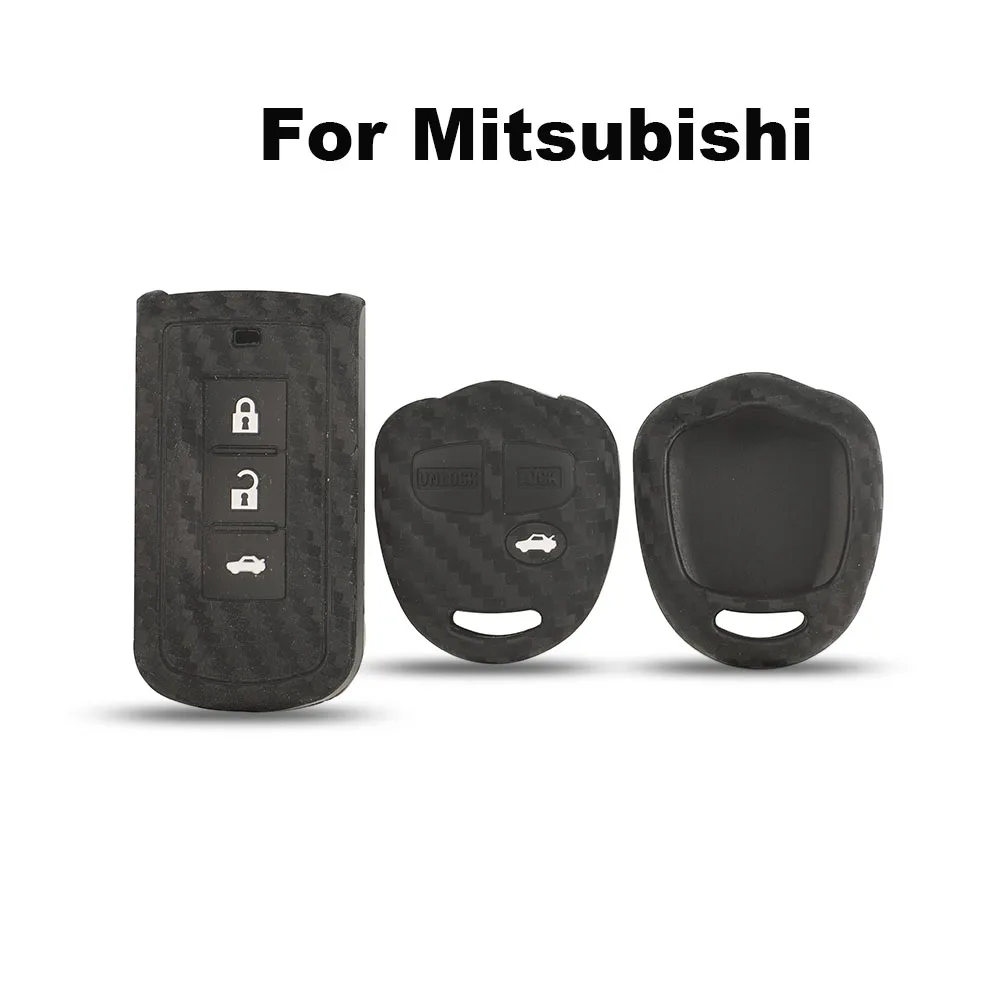 Jingyuqin Carbon Silikon Autoschlüsselhülle für Mitsubishi Outlander 2016 Lancer 10 Pajero Sport ASX L200 Sport Outlander Grandis