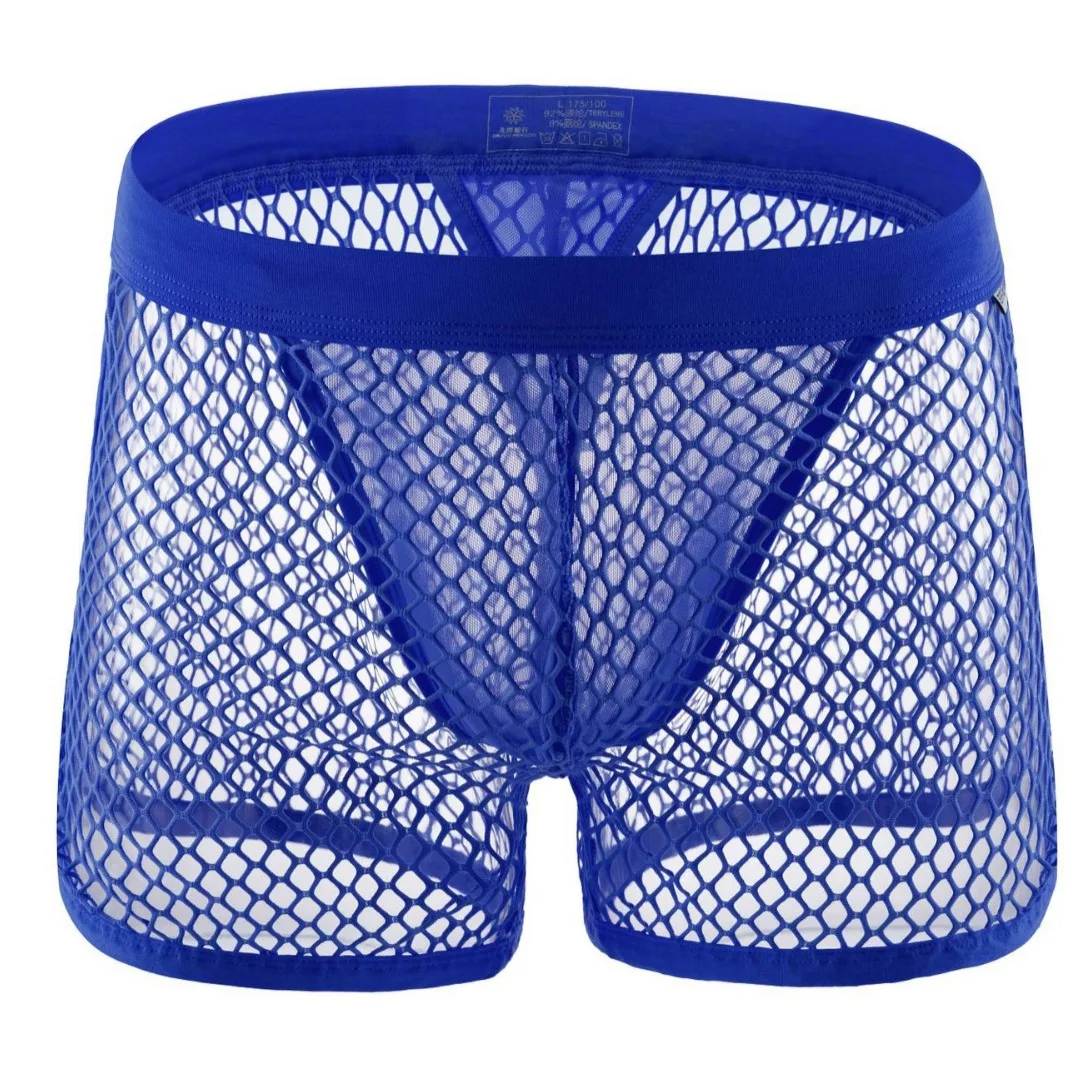 Men's Sports See Through Fishnet Boxer Briefs Hollow Mesh Quick Dry 3D U Convex Pouch Transparent Lightweight Athletic Underwear