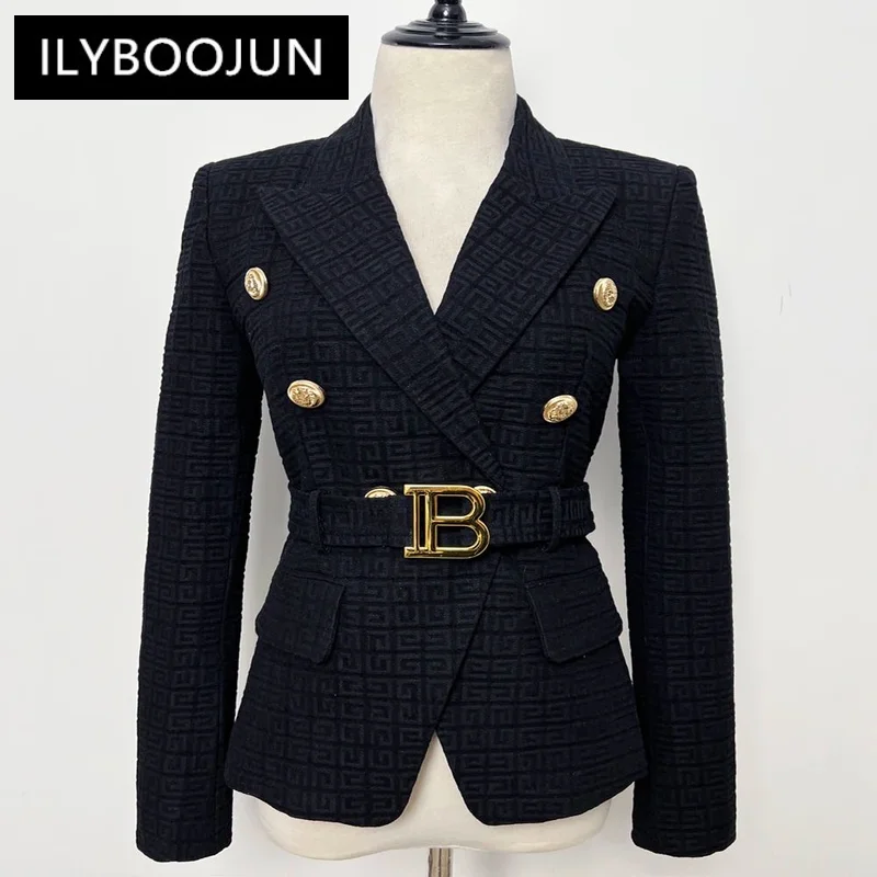 

S-5XL2022 Spring And Autumn New Fashion High-quality Small Suit B Home Lion Button Short Black And White Jacquard Jacket Blazers