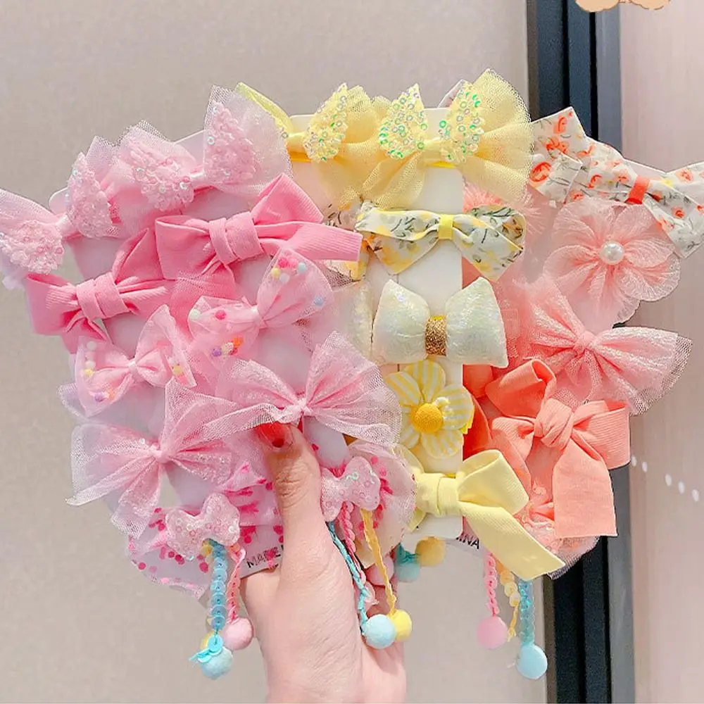 Cute Princess Lace Mesh Bow Hairpin, Sweet Side Barrettes para crianças, Fashion Hair Clip, 10pcs