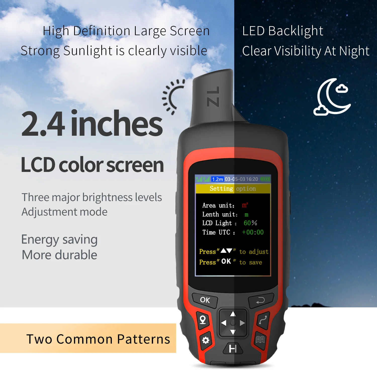أداة قياس منطقة الأرض Heipoe ZL166 عالية الدقة متعددة الوظائف محمولة باليد GPS مع شاشة LCD