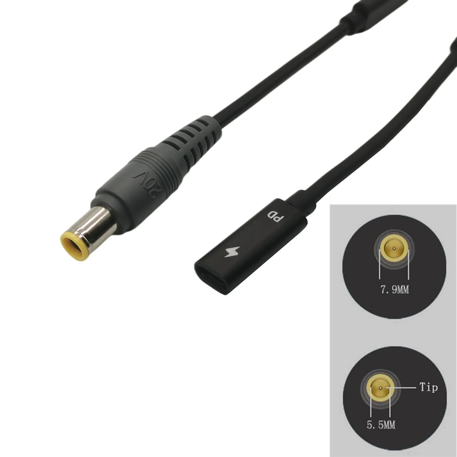 Зарядный кабель 15 см, 65 Вт, PD, USB Type-C, вход «мама» в DC 7,9x5,5 мм, «папа», совместимый с Lenovo Thinkpad T400 T410