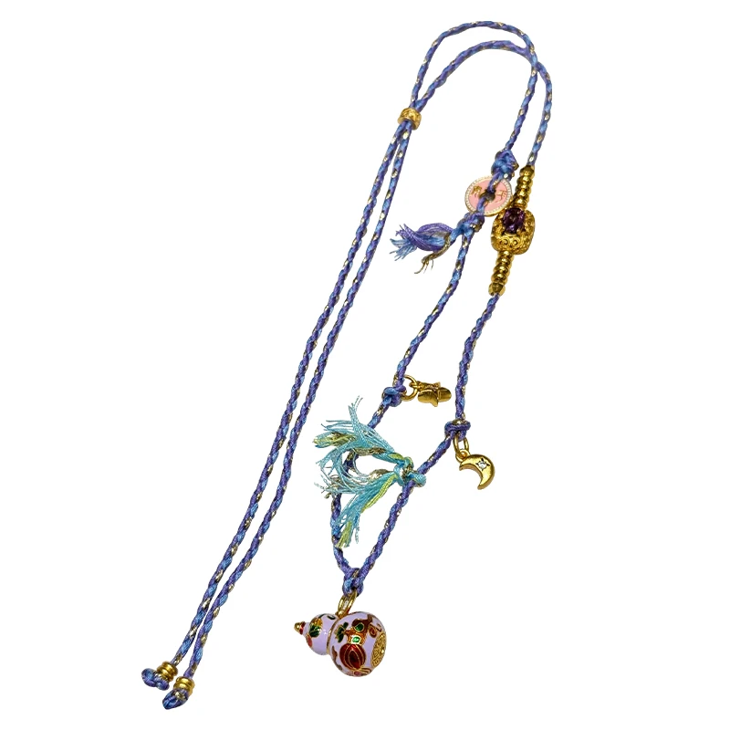 

Ancient Burnt Blue New Chinese High-end Sand Gold Gourd Braided Rope Sweater Chain High-end Niche Necklace Women