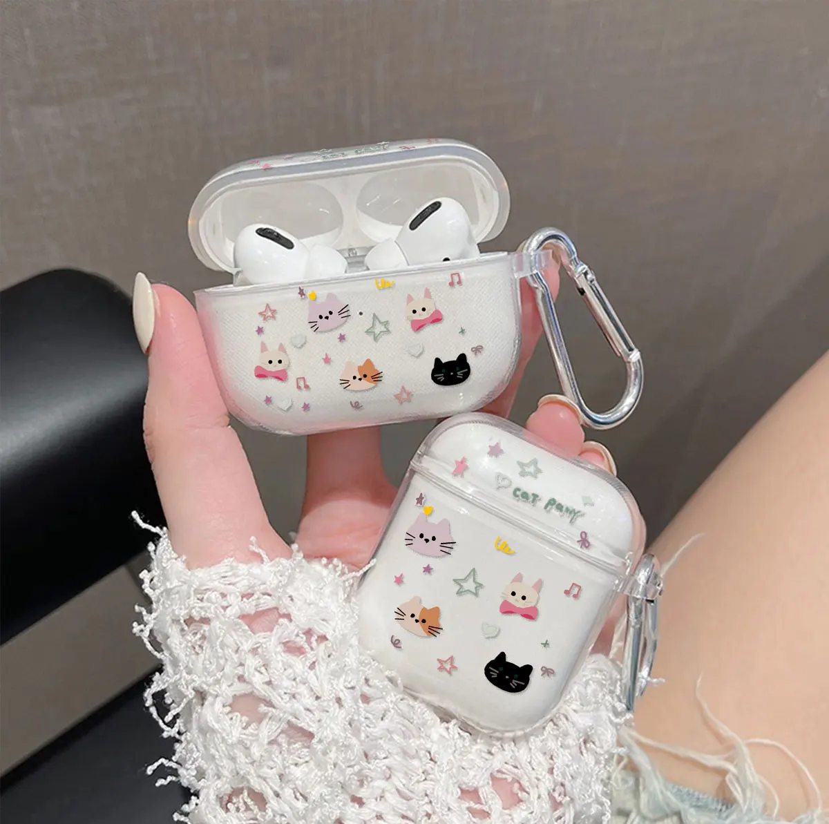 Cute Cat Headphone Case, Suitable for Apple AirPods 4, AirPods 1, 2, 3, Pro, Pro 2, Pro 3 with Hooks