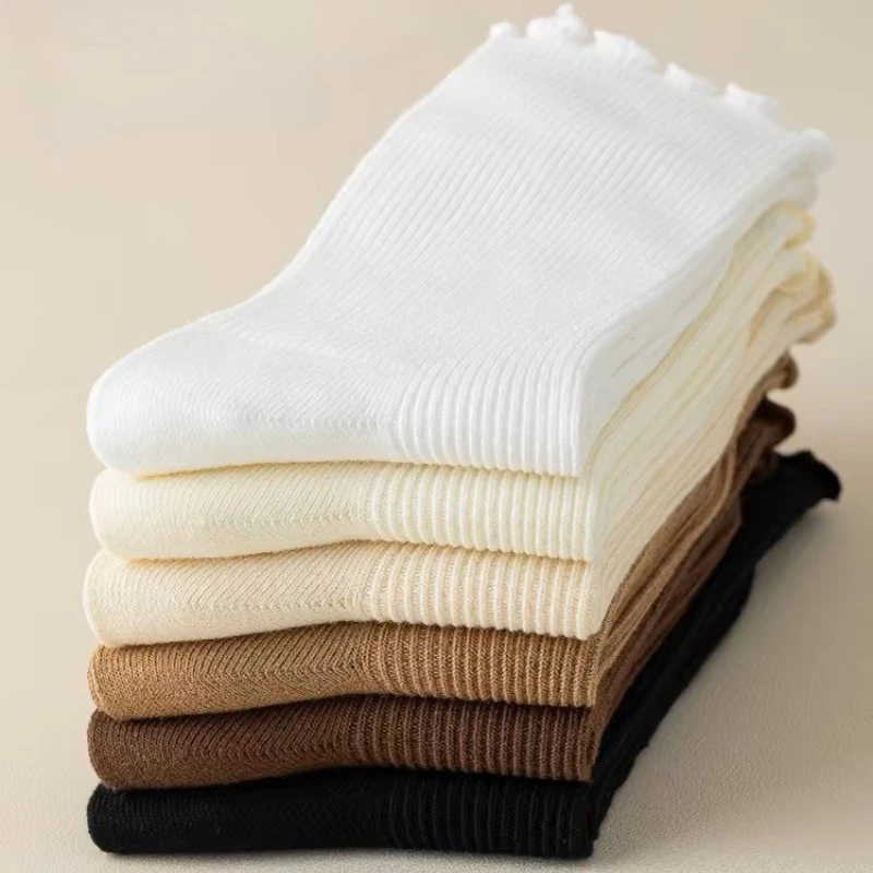 

6 pairs of women's spring autumn cotton versatile mid tube socks antibacterial sweat absorbing odor proof and casual socks