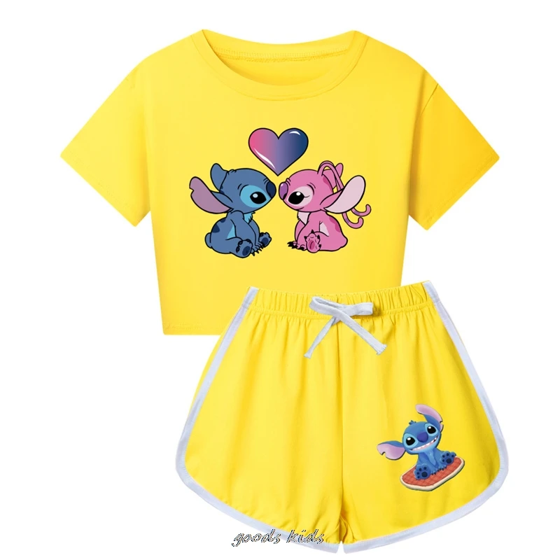 Camiseta de Lilo y Stitch para niños, traje deportivo de ocio para niñas, conjunto de ropa para bebés, traje de casa para niños grandes, camiseta de