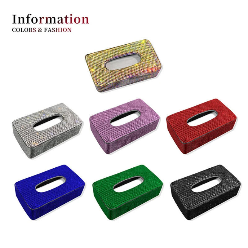 New Luxury Rhinestone Car Tissue Box Holder Block-type Tissue Box for Center Console Armrest Box Seat Back Bling Car Accessories