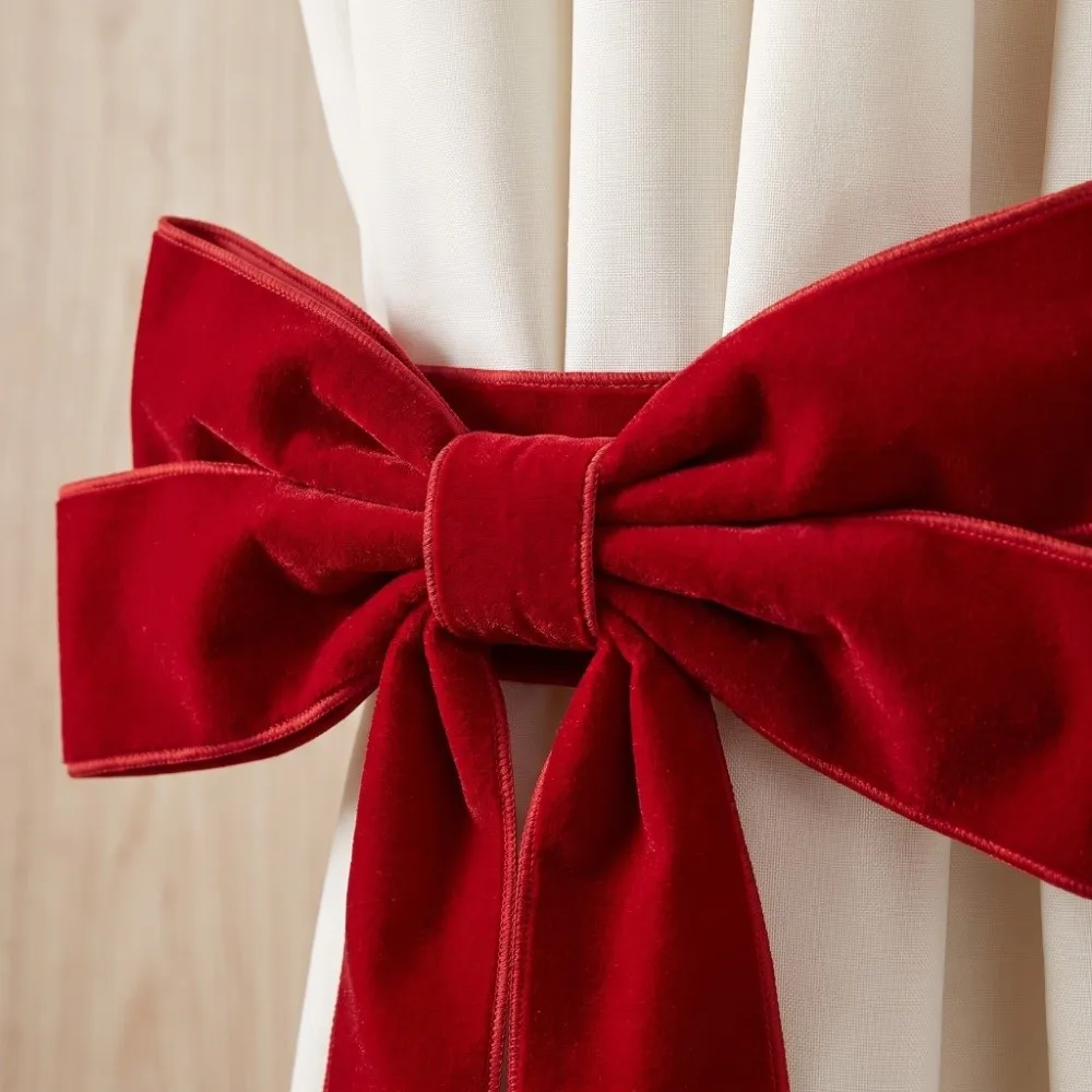 Adjustable Christmas Tree Curtain Tieback Velvet Exquisite Red Bow Curtain Rope Bowknot Decorative Curtain Fixer Living Room