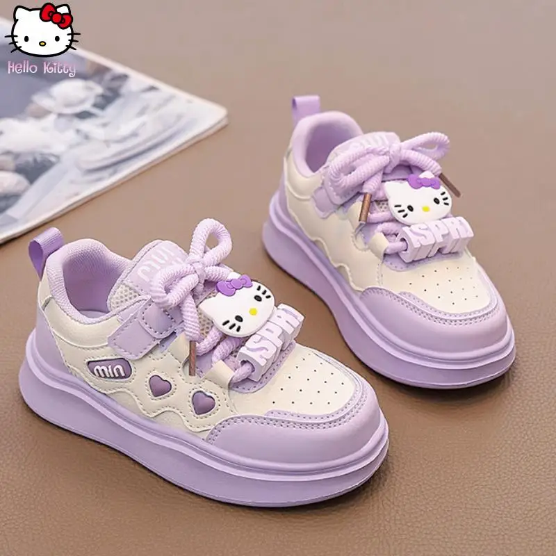 مرحبا كيتي الفتيات Kawaii أبي أحذية الكرتون جديد أنيمي ربيع الخريف الدانتيل يصل أحذية رياضية سانريو موضة الكورية لينة وحيد حذاء الجري
