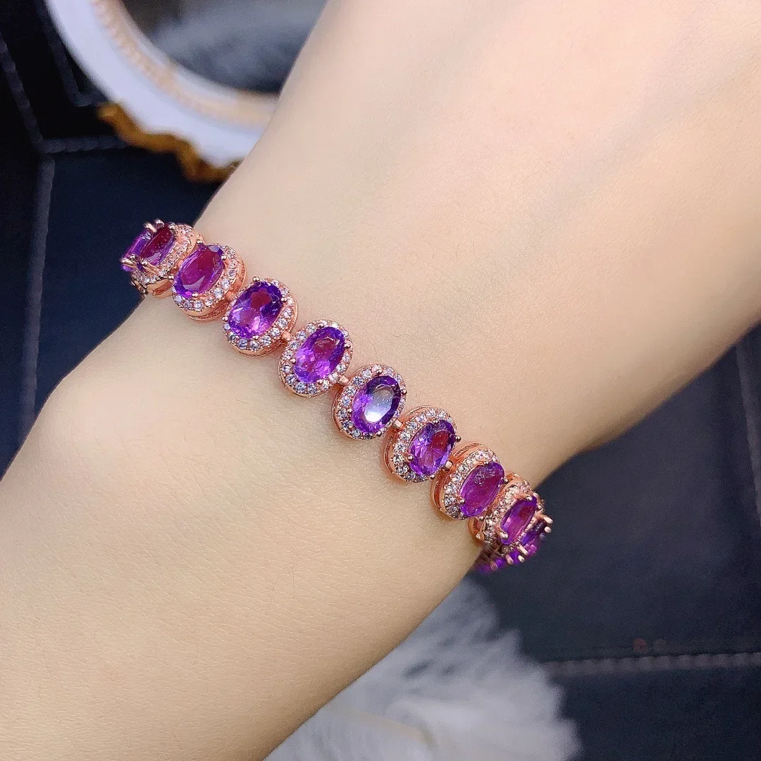 Natural Amethyst Bracelet 925 Sterling Silver Women's Luxury Jewelry 4*5mm Silver Bracelets for Women