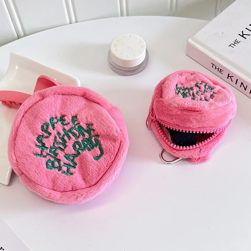 Pink Mini Potters Headphone Bag Portable Cute Plush Coin Purse Earphone Cord Key Lipstick Cosmetics Storage Embroidered Cake Bag