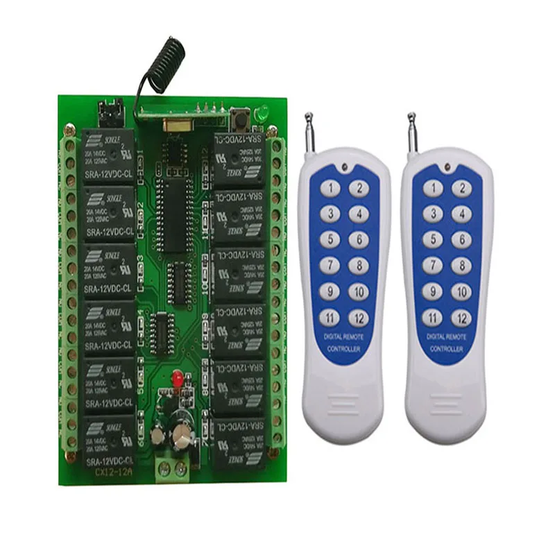 DC 12V 12 CH Channels 12CH RF Wireless Remote Control Switch Remote Control System receiver transmitter 12CH Relay 315/433 MHz