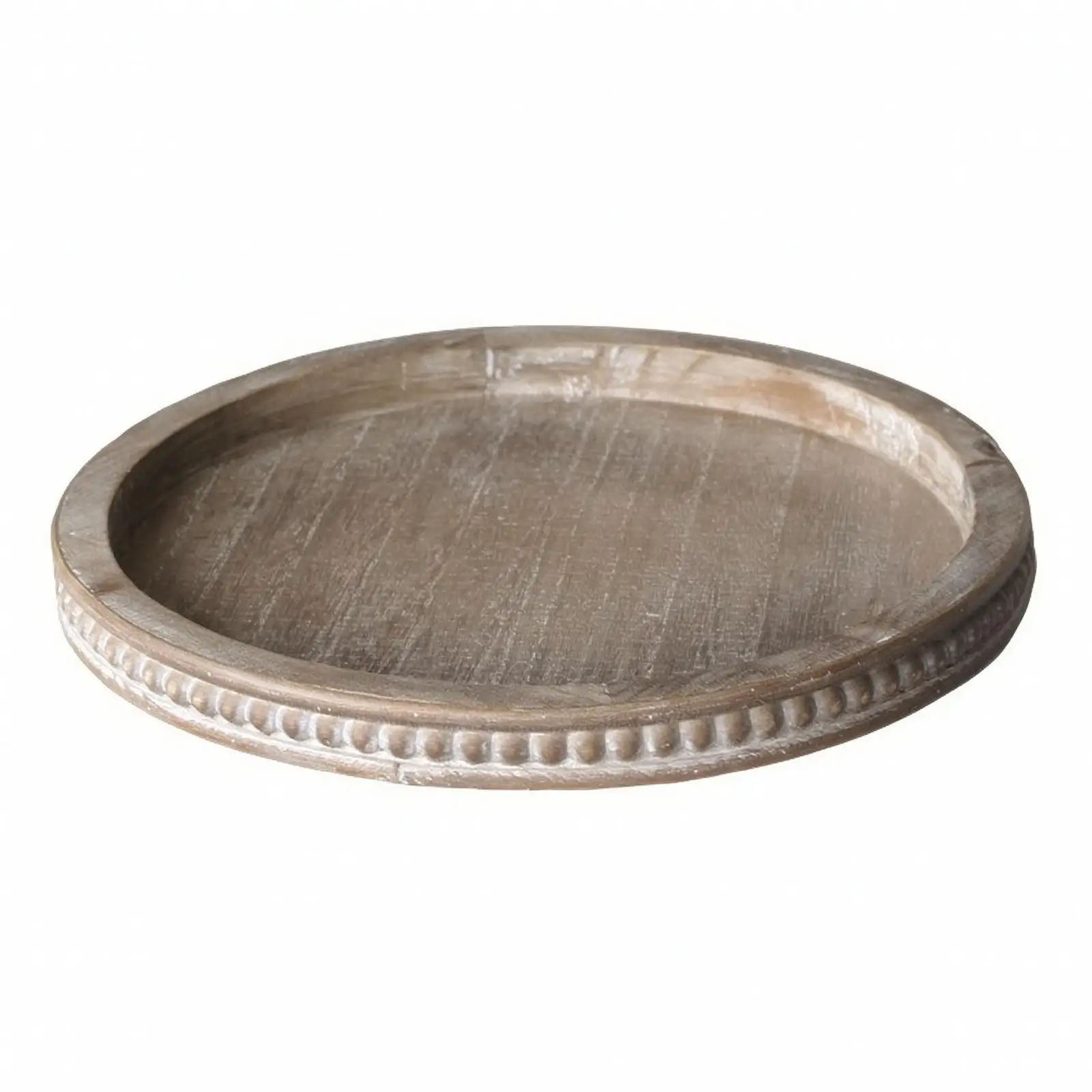 Round Decorative Tray with Beaded Edge Multi-Functional Round Wooden Tray with Raised Rim Versatile Rustic for Tabletop Decor
