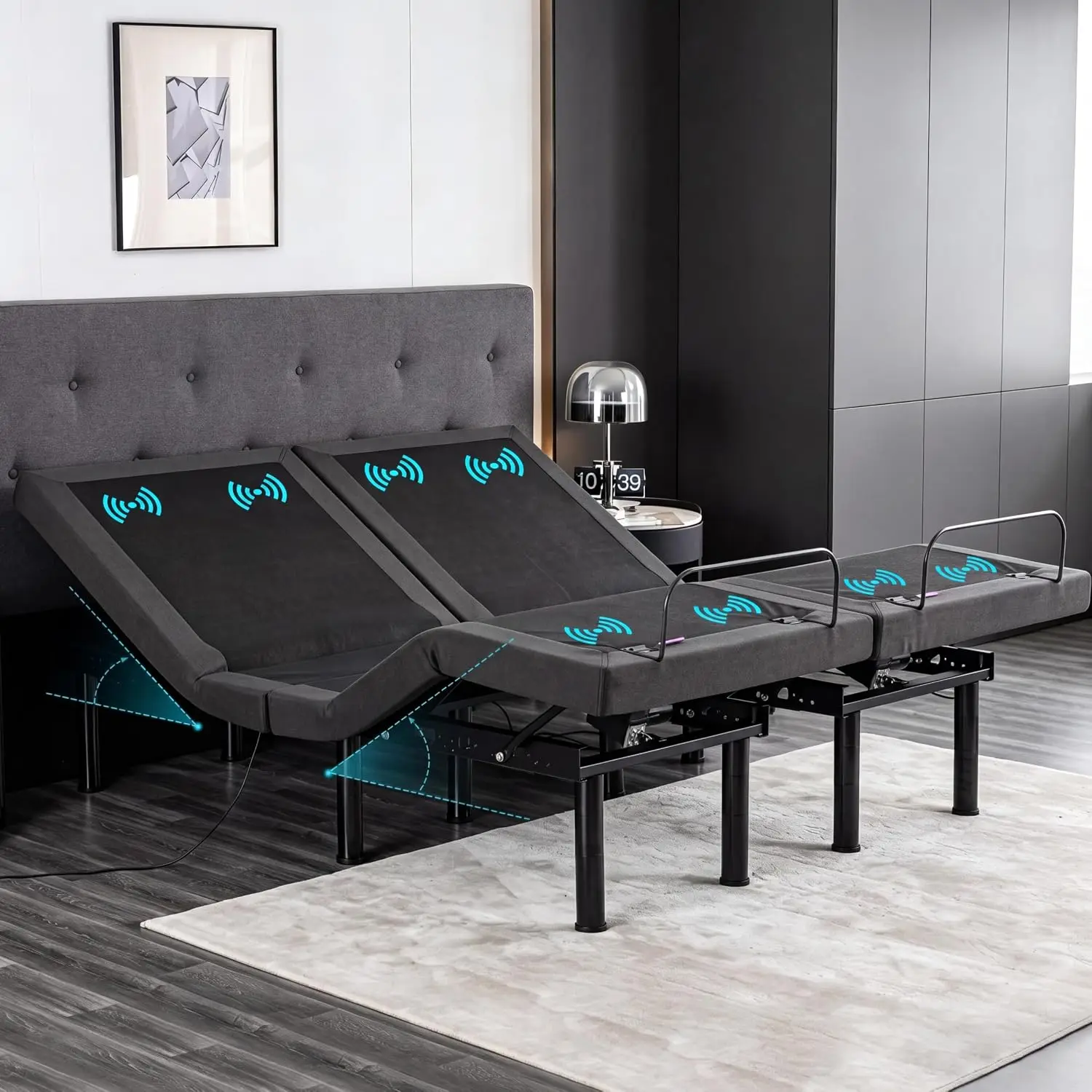 Twin XL Adjustable Bed Frame with Massage, 14 Inch Gray Gel Memory Foam Medium Firm Mattress in Box, Adjustable Bed, Customized