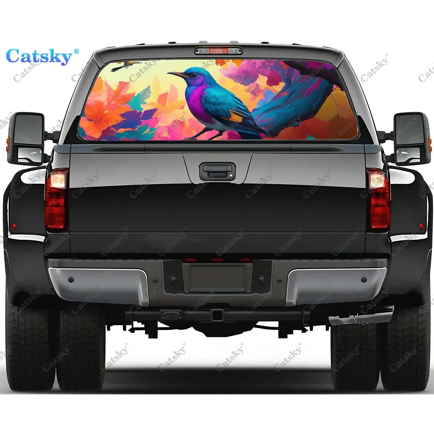 

Colorful Bird Of Rainbow Rear Window Decal Fit Pickup,Truck,Car Universal See Through Perforated Back Windows Vinyl Sticker