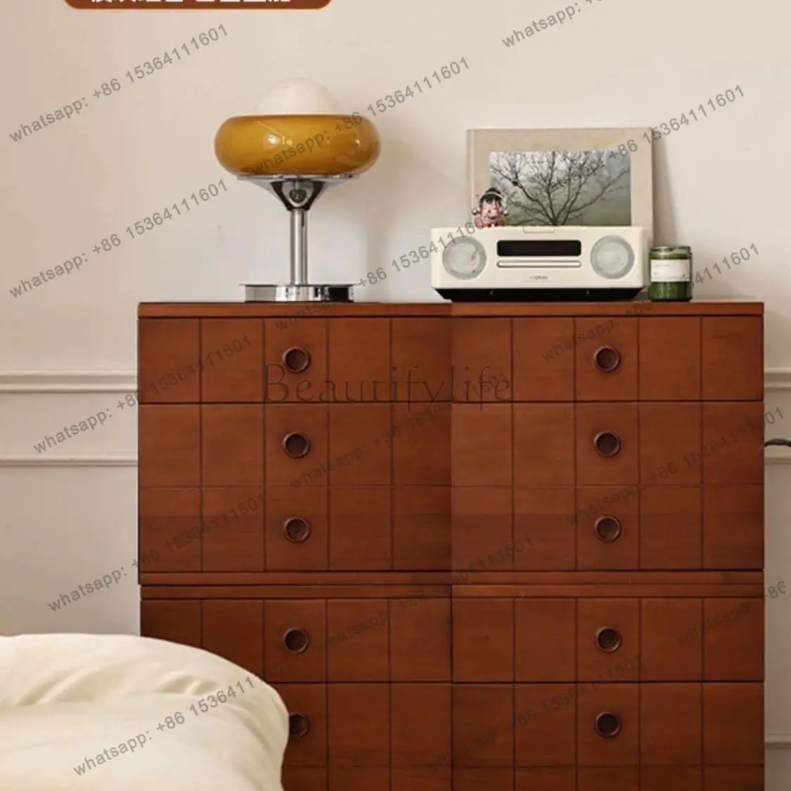 Retro solid wood combination chest button design module storage wardrobe