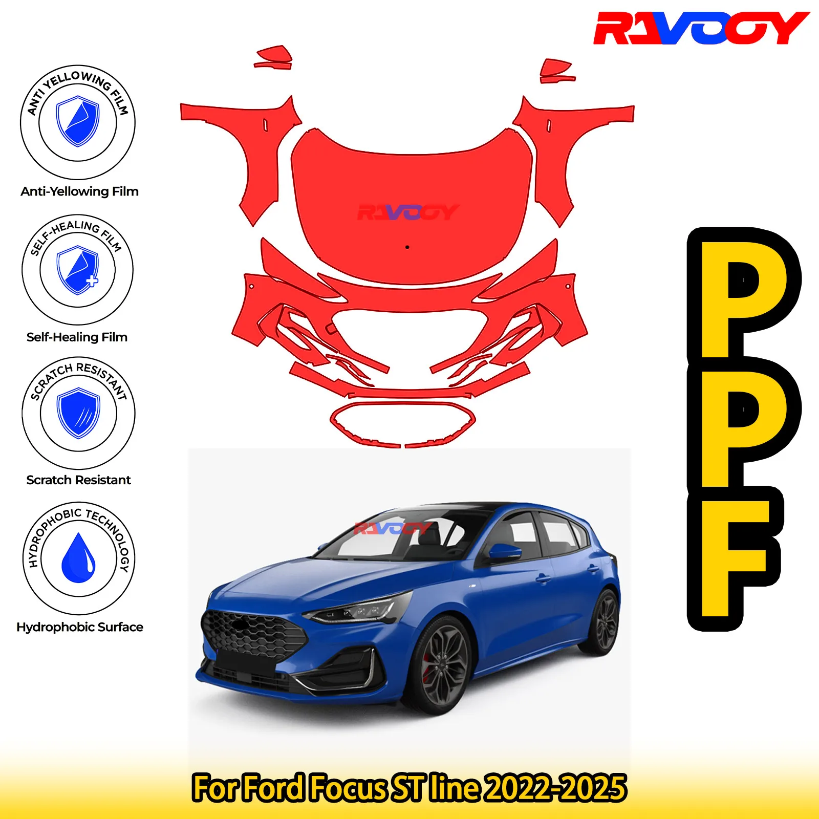 

For Ford Focus ST line 2022-2025 Glossy Matte Black Precut front PPF Kit Paint Protection Film