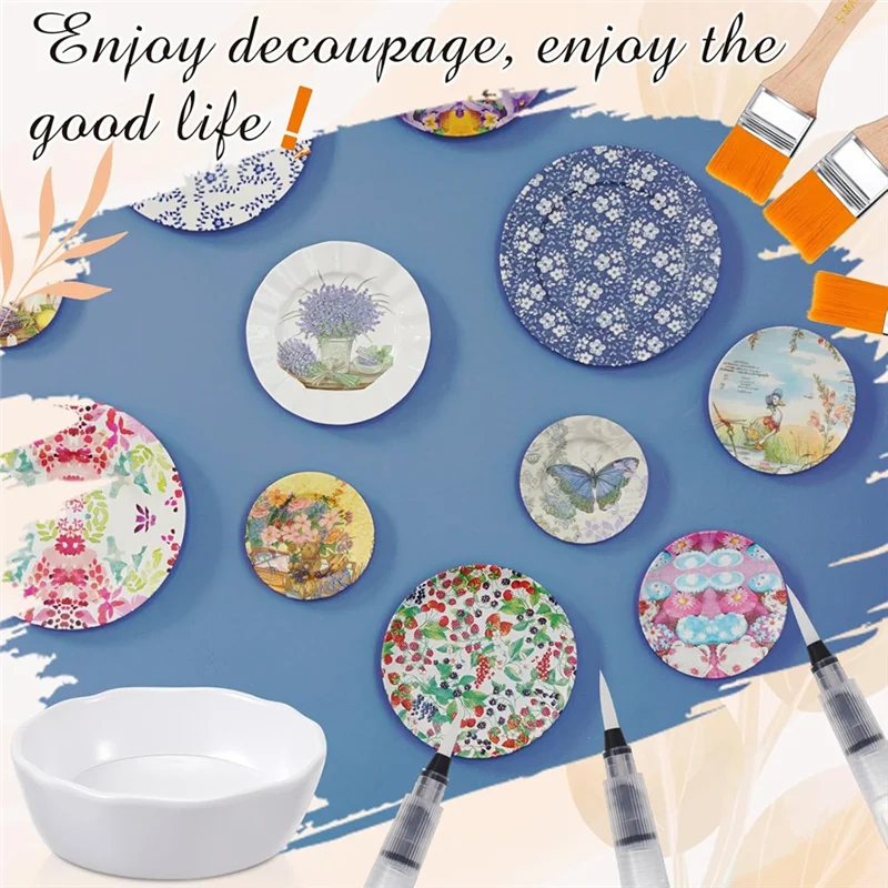 19종 필수 데쿠파주 도구 세트 실리콘 테이블 매트, 폼 브러쉬, 데쿠파주 브러쉬, DIY 미술 및 공예용 물펜
